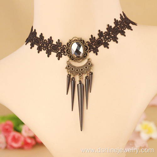 DIY Gothic Choker Necklace Black Lace Metal Choker Necklace